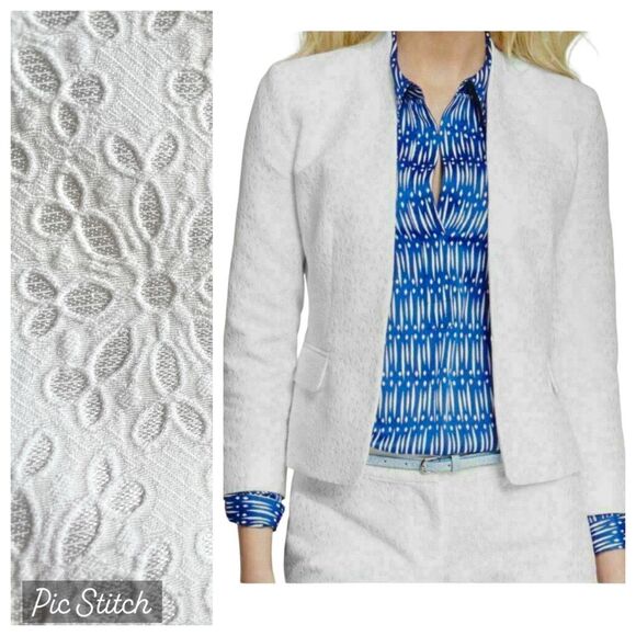EUC Ann Taylor Petites White Jacquard Embroidered/Raised Leaf Pattern Sleek Open - Picture 1 of 12
